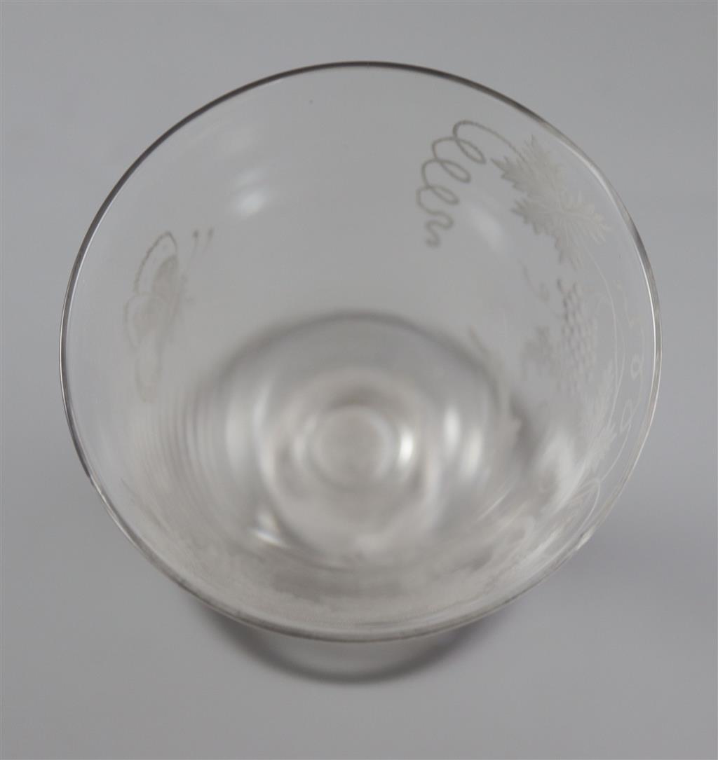 A cotton stem goblet, English or Dutch, c.1765-70, with Beilby design engraving, 19.5cm high